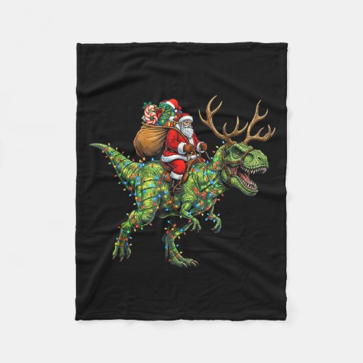 Meme 67 Christmas Santa Riding Dinosaur T Rex Boys Fleecedecke (Vorderseite)