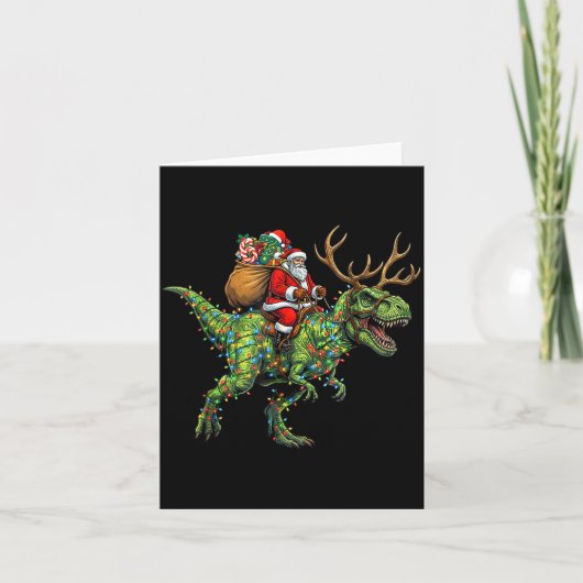 Meme 67 Christmas Santa Riding Dinosaur T Rex Boys Karte (Vorderseite)