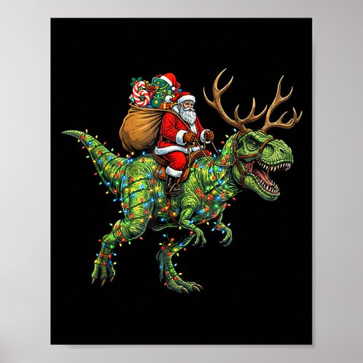 Meme 67 Christmas Santa Riding Dinosaur T Rex Boys Poster (Vorne)