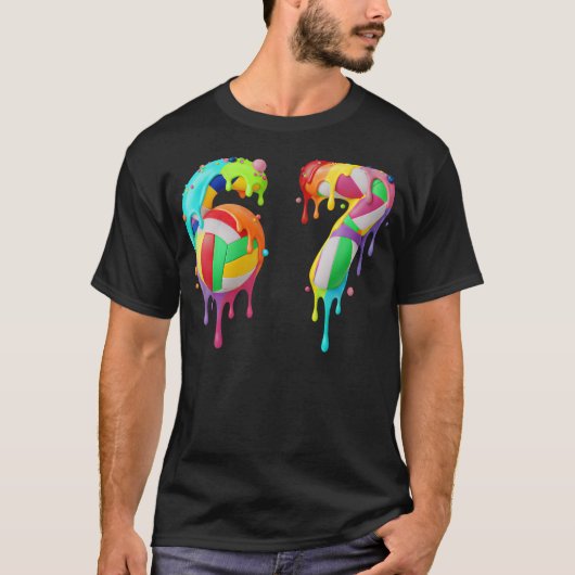 Meme 67 Nummer Sechs 6 Sieben 7 Eiscreme tropft T-Shirt (Vorderseite)