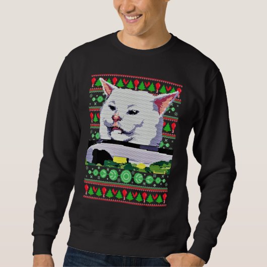 Meme Dress Woman Yelling At A Cat Ugly X mas Sweat Sweatshirt (Vorderseite)