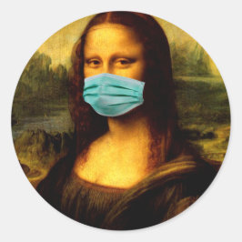 Meme. Funny. Mona Lisa in Quarantine. Runder Aufkleber