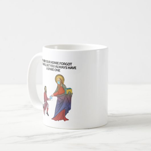 Meme für mittelalterliche Kunst - Gesichtsmaske Kaffeetasse (Vorderseite Links)