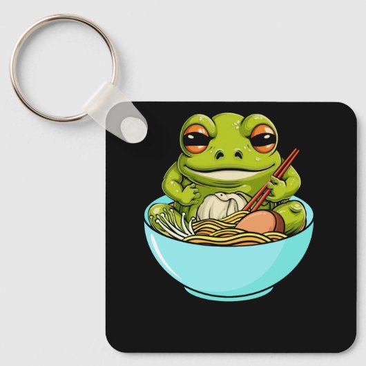Meme Kawaii Frog essen in Ramen Bowl Japanisches K Schlüsselanhänger (Vorderseite)