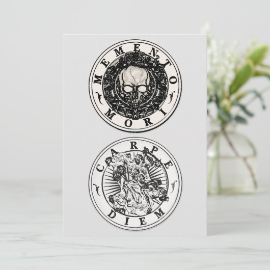 Memento Mori Carpe Diem Silver Round Einladung (Stehend Vorderseite)