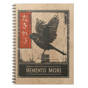 Memento Mori Crow Art   Wabi Sabi Stoic Design Notizblock