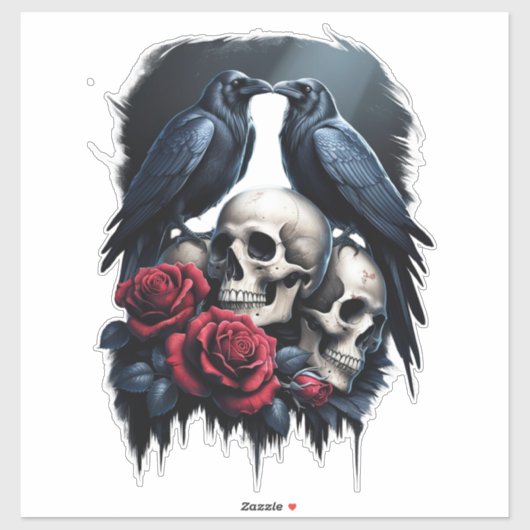 Memento Mori: Eine dunkle Blumenkomposition mit Ra Aufkleber (Blatt)