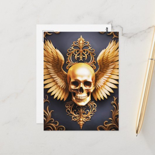Memento Mori Golden Gothic Skull Sigil Postkarte (Vorderseite/Rückseite Beispiel)
