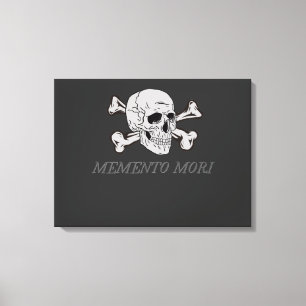 Memento Mori Grauer Totenkopf und Kreuzknochen Leinwanddruck