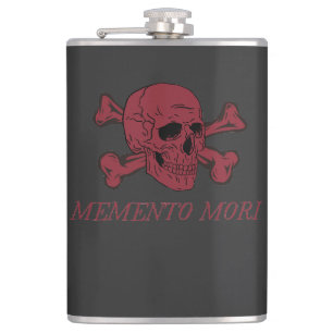 Memento Mori Karmesinroter Totenkopf und gekreuzte Flachmann