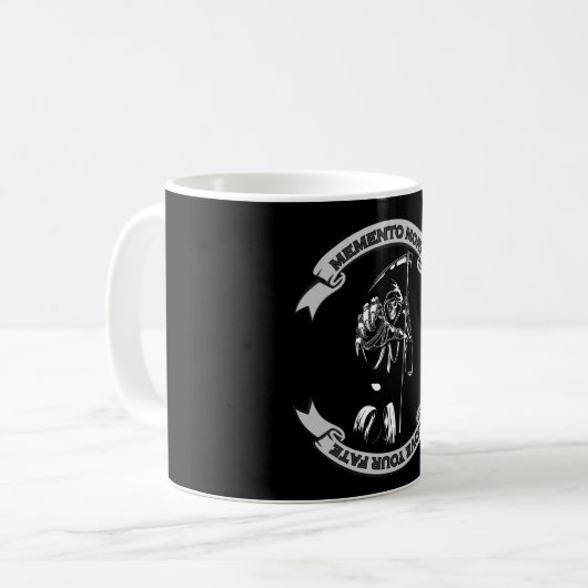 MEMENTO MORI Liebe Ihr Schicksal Grimm Sensenmann Kaffeetasse (Vorderseite Links)