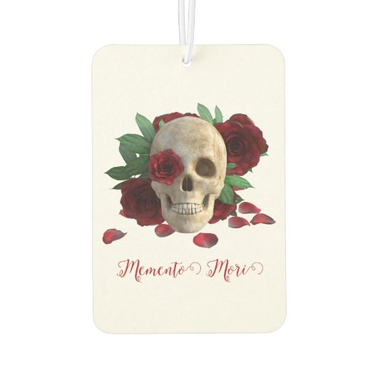 Memento Mori. Schädel mit rote Rosen Autolufterfrischer (Rückseite)
