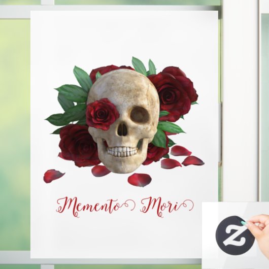 Memento Mori. Schädel mit rote Rosen Fensteraufkleber (Zuhause)