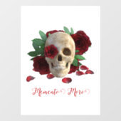 Memento Mori. Schädel mit rote Rosen Fensteraufkleber (Blatt)