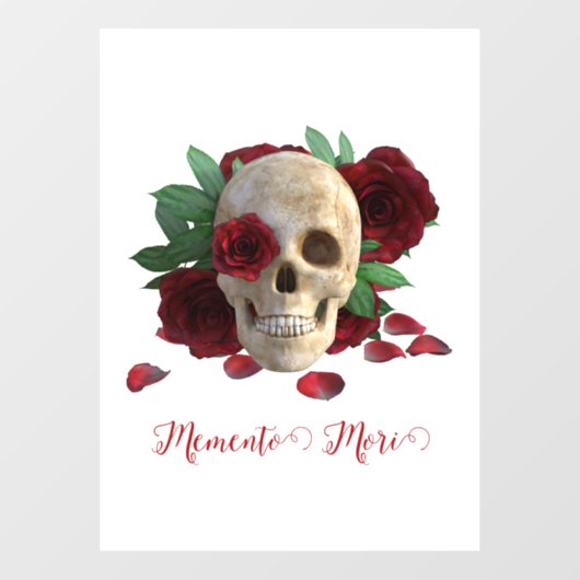 Memento Mori. Schädel mit rote Rosen Fensteraufkleber (Blatt)