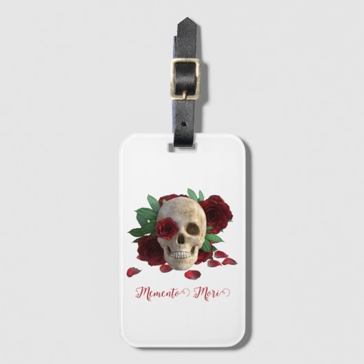 Memento Mori. Schädel mit rote Rosen Gepäckanhänger (Vorderseite Vertikal)
