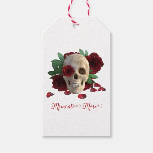Memento Mori. Schädel mit rote Rosen Geschenkanhänger (Vorderseite)