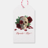 Memento Mori. Schädel mit rote Rosen Geschenkanhänger (Rückseite)