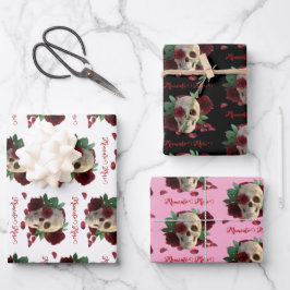 Memento Mori. Schädel mit rote Rosen Geschenkpapier Set