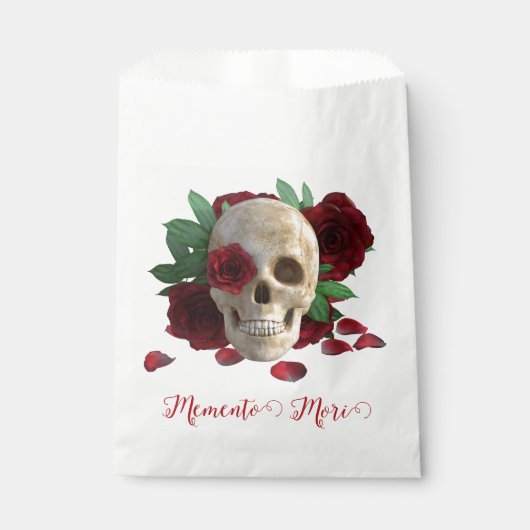 Memento Mori. Schädel mit rote Rosen Geschenktütchen (Vorderseite)