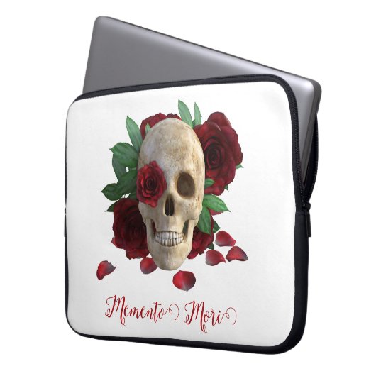 Memento Mori. Schädel mit rote Rosen Laptopschutzhülle (Vorderseite Links)