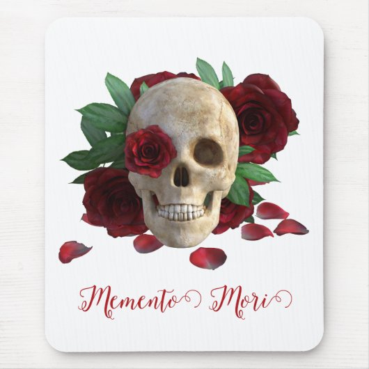 Memento Mori. Schädel mit rote Rosen Mousepad (Vorne)