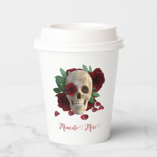 Memento Mori. Schädel mit rote Rosen Pappbecher (Rückseite)