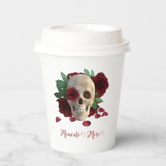 Memento Mori. Schädel mit rote Rosen Pappbecher (Vorderseite)
