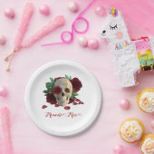 Memento Mori. Schädel mit rote Rosen Pappteller (Party)