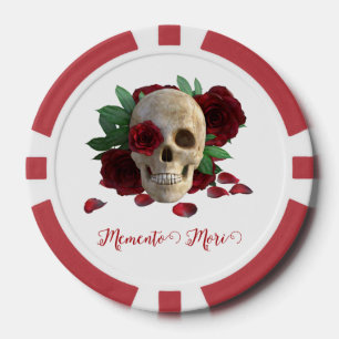 Memento Mori. Schädel mit rote Rosen Pokerchips