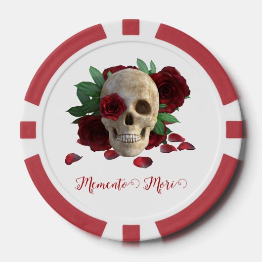 Memento Mori. Schädel mit rote Rosen Pokerchips (Vorderseite)