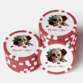 Memento Mori. Schädel mit rote Rosen Pokerchips (Stapel)