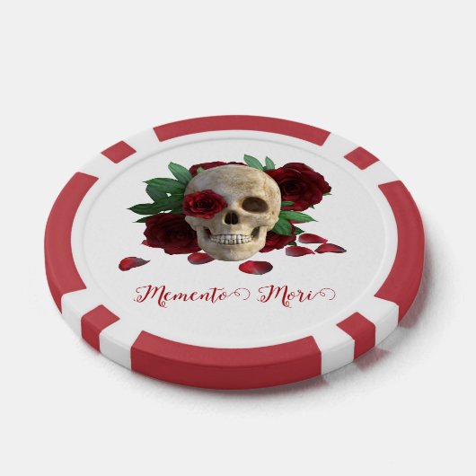 Memento Mori. Schädel mit rote Rosen Pokerchips (Einzeln)