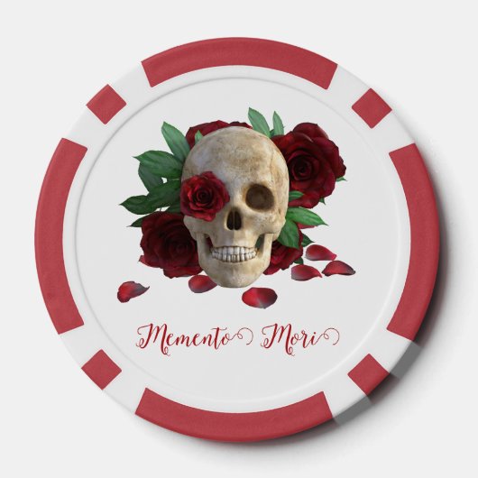 Memento Mori. Schädel mit rote Rosen Pokerchips (Rückseite)