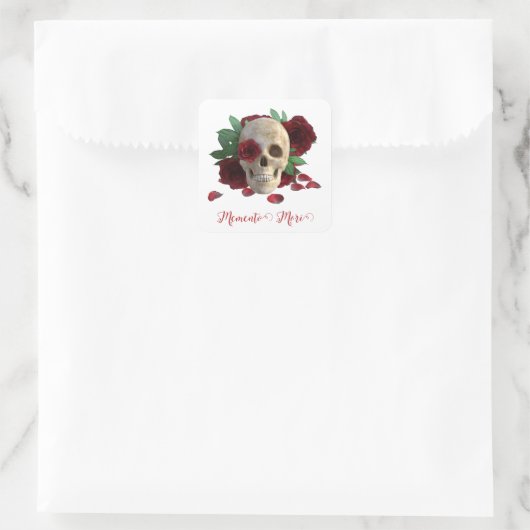 Memento Mori. Schädel mit rote Rosen Quadratischer Aufkleber (Tasche)