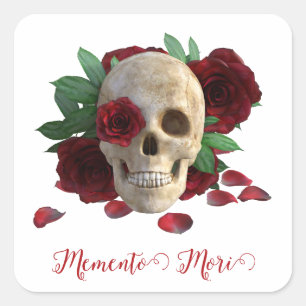 Memento Mori. Schädel mit rote Rosen Quadratischer Aufkleber