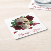 Memento Mori. Schädel mit rote Rosen Rechteckiger Pappuntersetzer (angewinkelt)