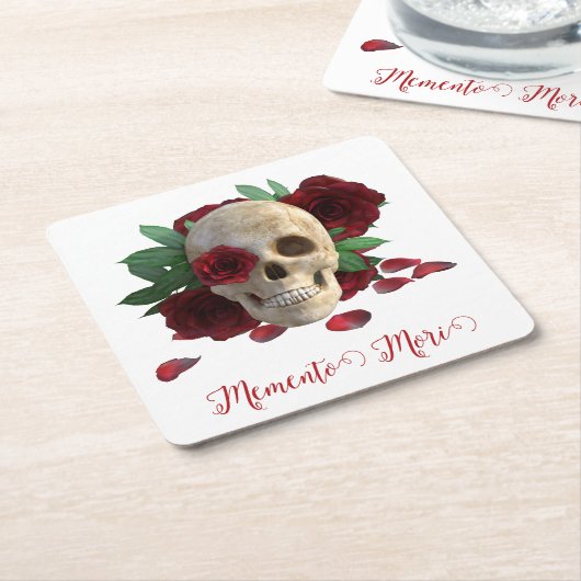 Memento Mori. Schädel mit rote Rosen Rechteckiger Pappuntersetzer (angewinkelt)