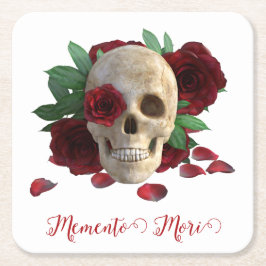 Memento Mori. Schädel mit rote Rosen Rechteckiger Pappuntersetzer