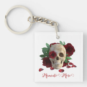 Memento Mori. Schädel mit rote Rosen Schlüsselanhänger