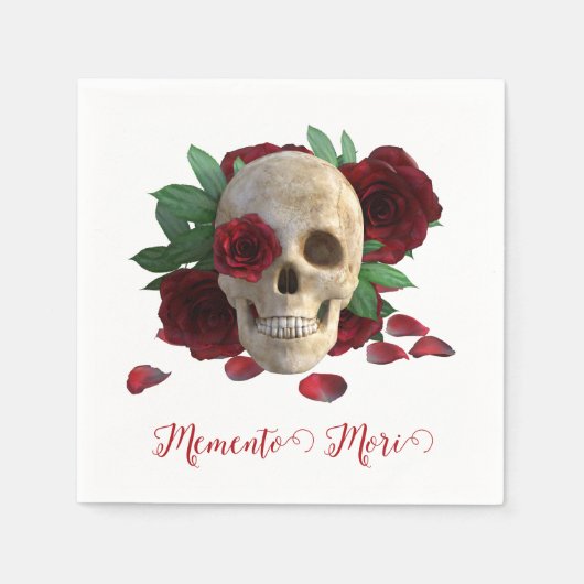 Memento Mori. Schädel mit rote Rosen Serviette (Vorderseite)