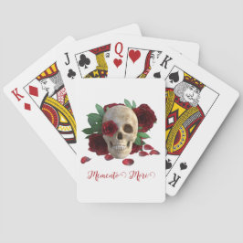 Memento Mori. Schädel mit rote Rosen Spielkarten