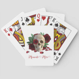 Memento Mori. Schädel mit rote Rosen Spielkarten
