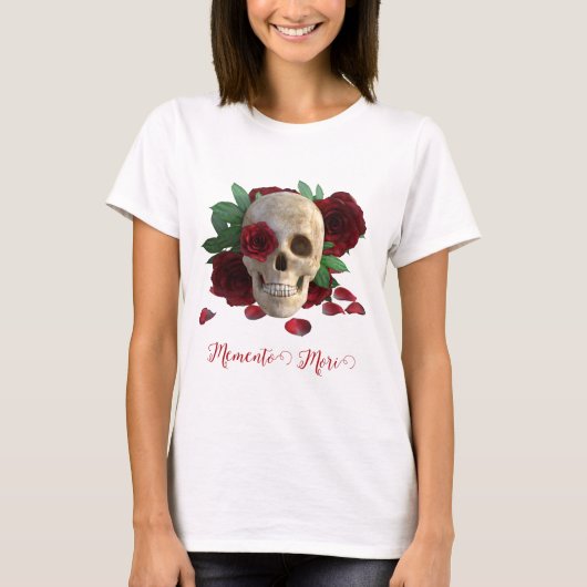 Memento Mori. Schädel mit rote Rosen T-Shirt (Vorderseite)