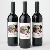 Memento Mori. Schädel mit rote Rosen Weinetikett (Flaschen)