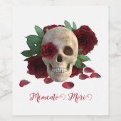 Memento Mori. Schädel mit rote Rosen Weinetikett (Einzelnes Label)