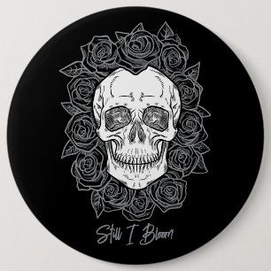 Memento Mori! Schädel und Rose, handgezeichnet Button