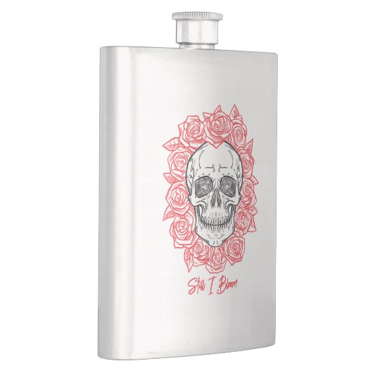 Memento Mori! Schädel und Rose, handgezeichnet Flachmann (Rechts)