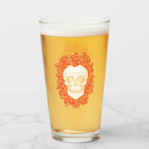 Memento Mori! Schädel und Rose, handgezeichnet Glas