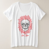 Memento Mori! Schädel und Rose, handgezeichnet Große Größe T-Shirt (Design vorne)